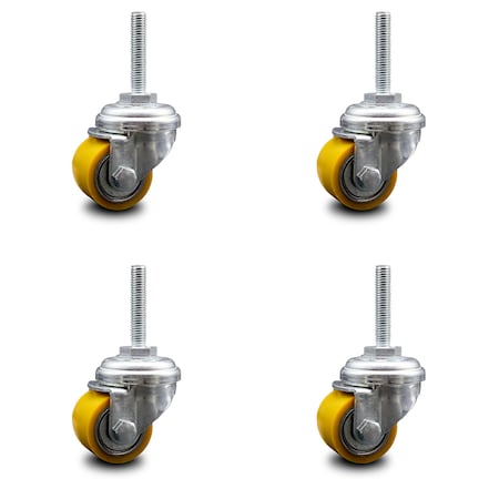 Service Caster Low Profile Polyurethane 35mm Wheel 8mm Threaded Stem Caster SCC, 4PK SCC-TS04S13810-PUB-M815-4